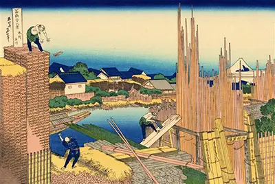 Honjo Tatekawa the timberyard at Honjo Sumida Hokusai